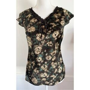 Loft • Brown Teal Tan Cream Floral Blouse